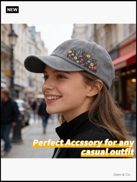 Embroidered Floral Baseball Cap Adjustable Breathable Cotton Hat for Women main image 7